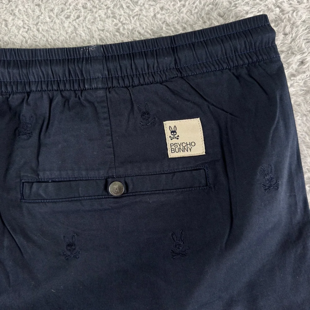 Psycho Bunny Mens XXXL Navy Blue All Over Embroidered Logo Shorts 3XL Drawstring